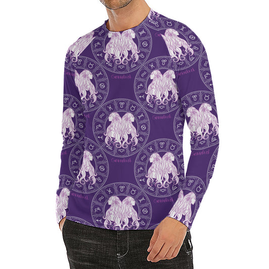 Purple Gemini Zodiac Pattern Print Men's Long Sleeve Rash Guard