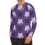 Purple Gemini Zodiac Pattern Print Men's Long Sleeve Rash Guard