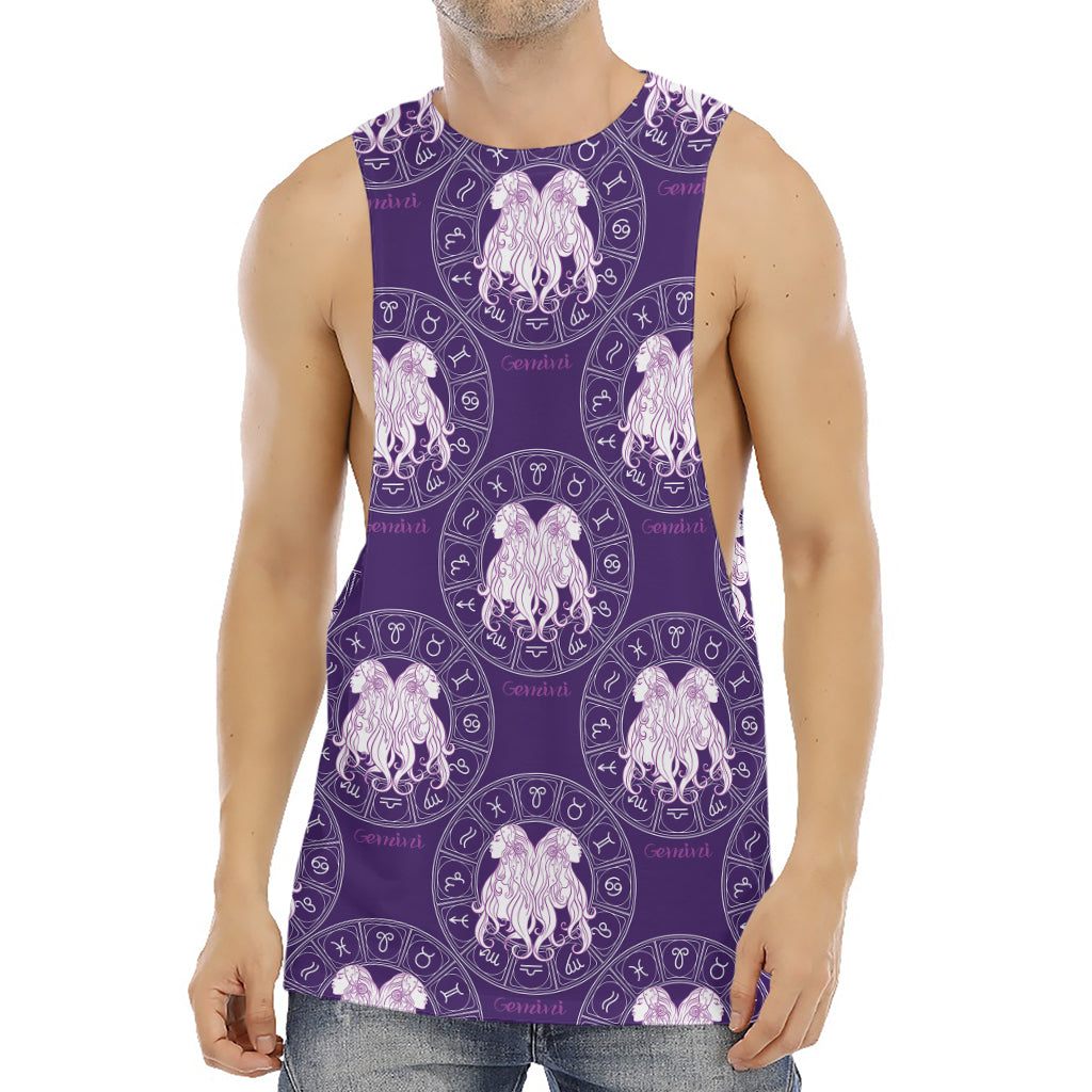 Purple Gemini Zodiac Pattern Print Men's Muscle Tank Top