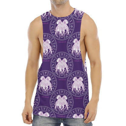 Purple Gemini Zodiac Pattern Print Men's Muscle Tank Top