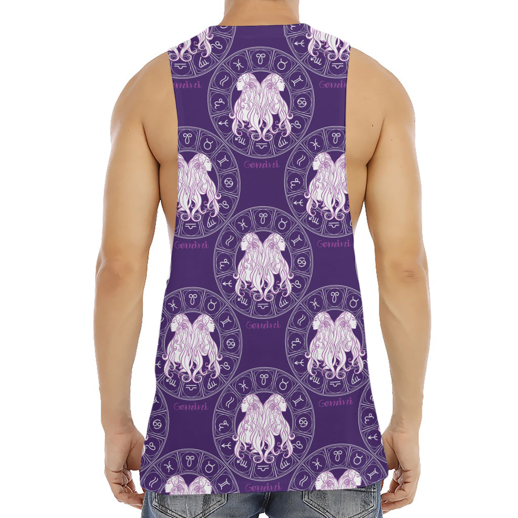 Purple Gemini Zodiac Pattern Print Men's Muscle Tank Top