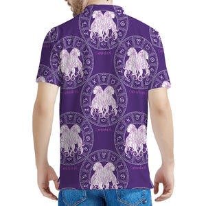 Purple Gemini Zodiac Pattern Print Men's Polo Shirt