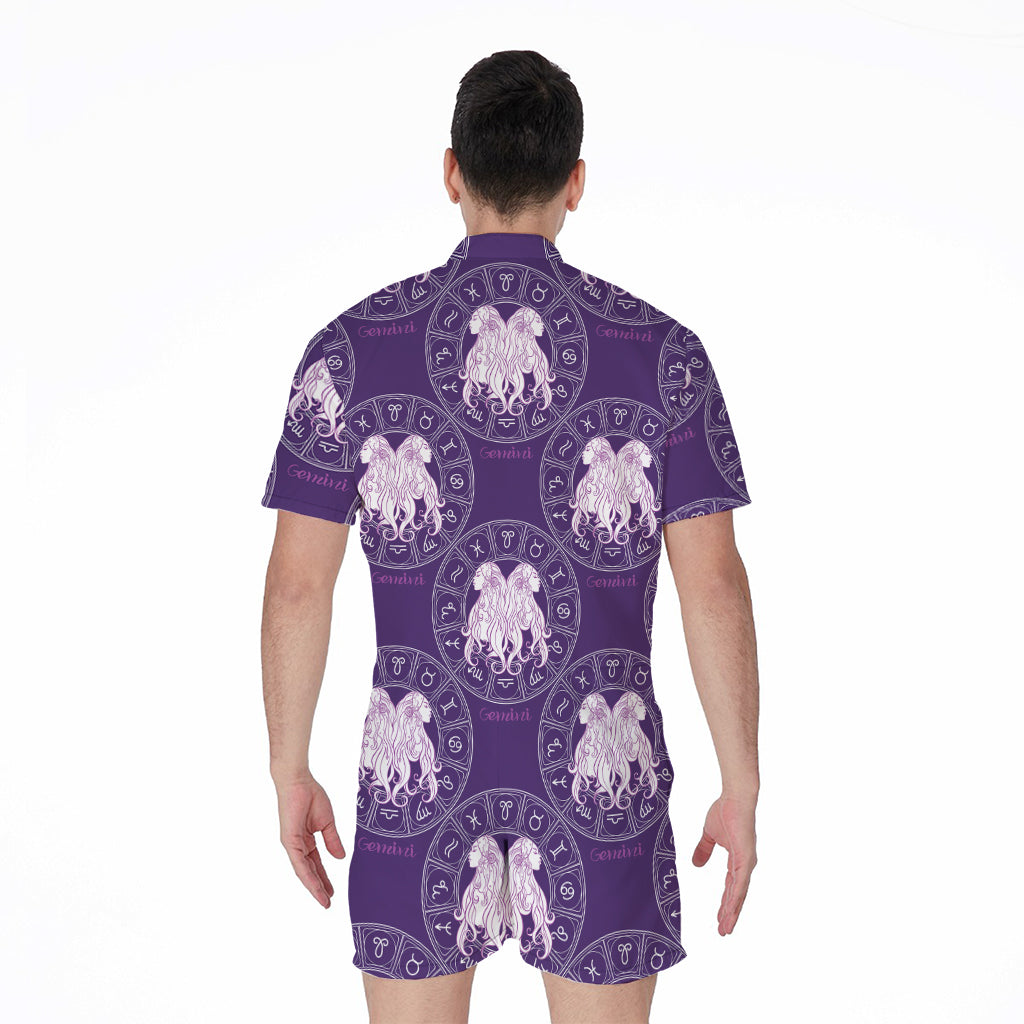 Purple Gemini Zodiac Pattern Print Men's Rompers