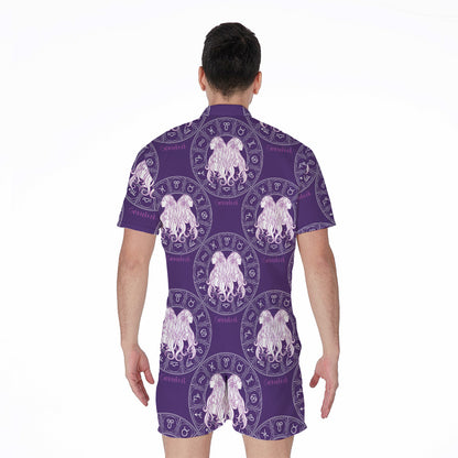 Purple Gemini Zodiac Pattern Print Men's Rompers