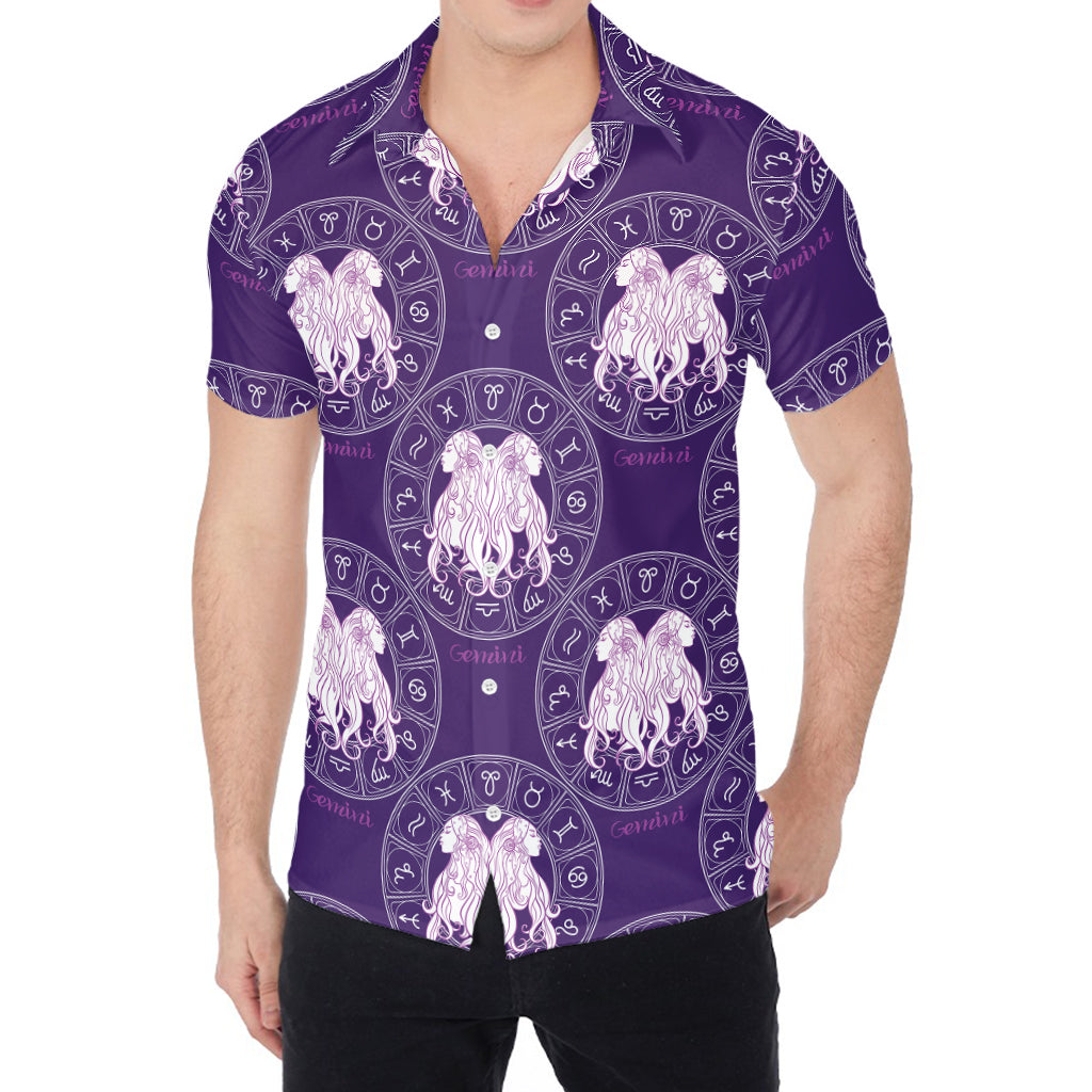 Purple Gemini Zodiac Pattern Print Men's Shirt