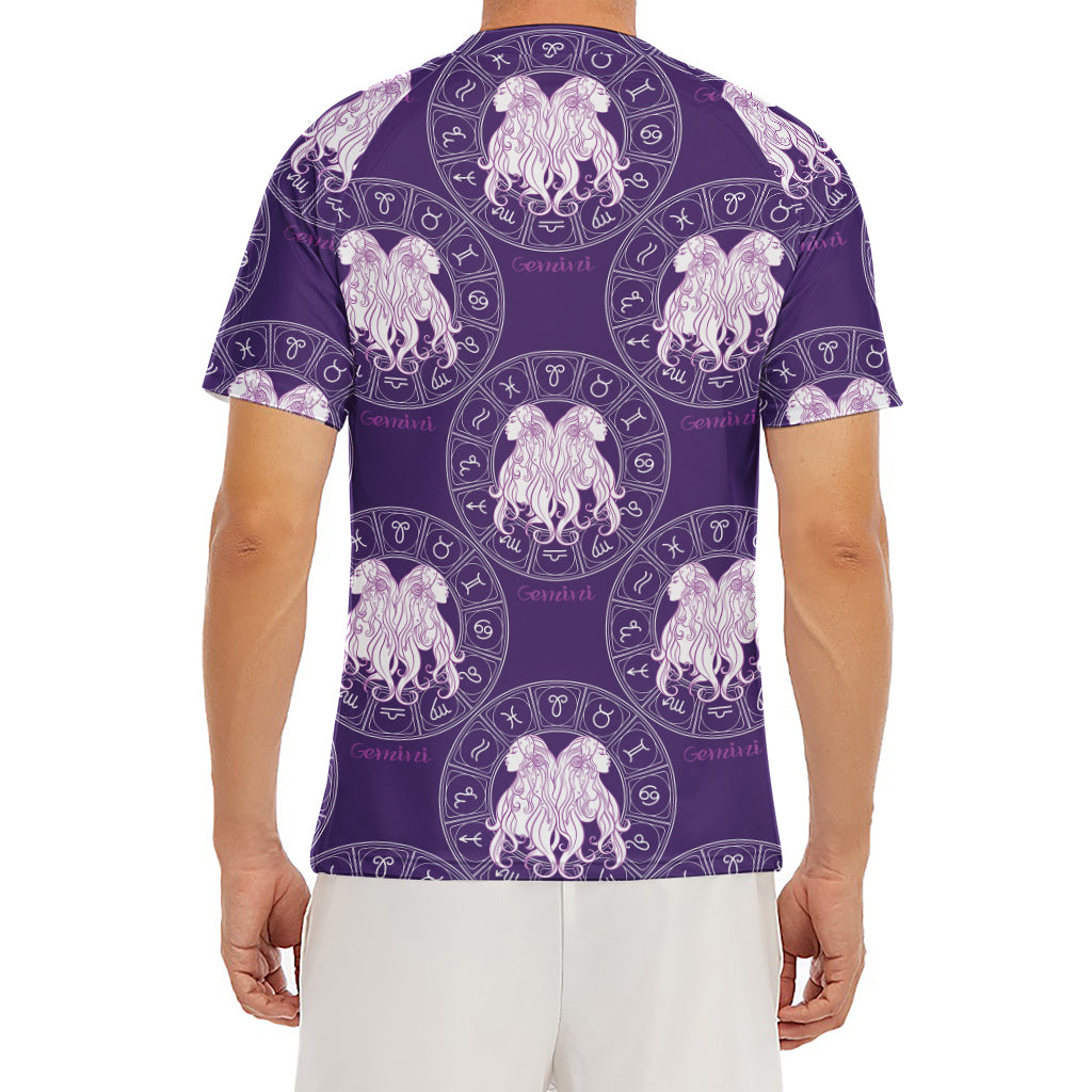 Purple Gemini Zodiac Pattern Print Men's Short Sleeve Rash Guard