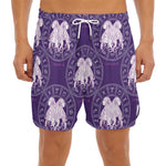 Purple Gemini Zodiac Pattern Print Men's Split Running Shorts