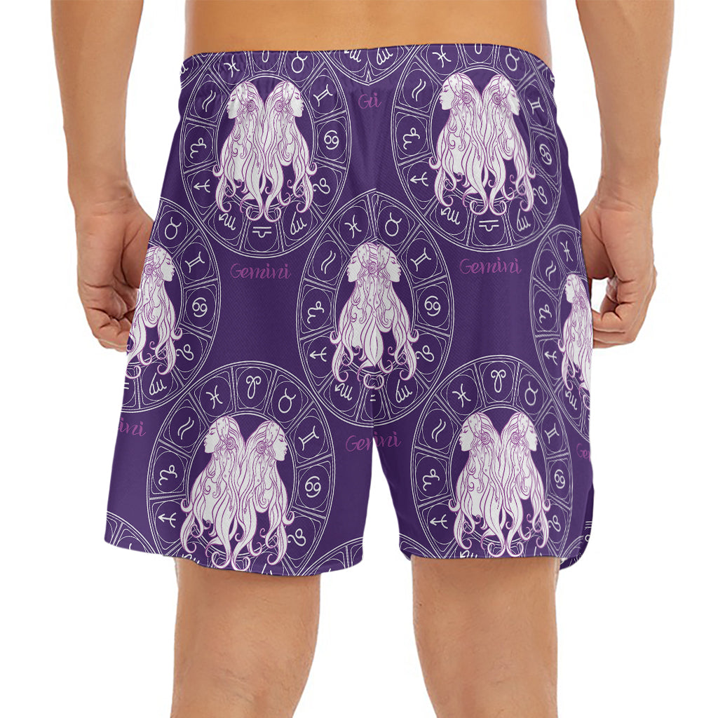 Purple Gemini Zodiac Pattern Print Men's Split Running Shorts