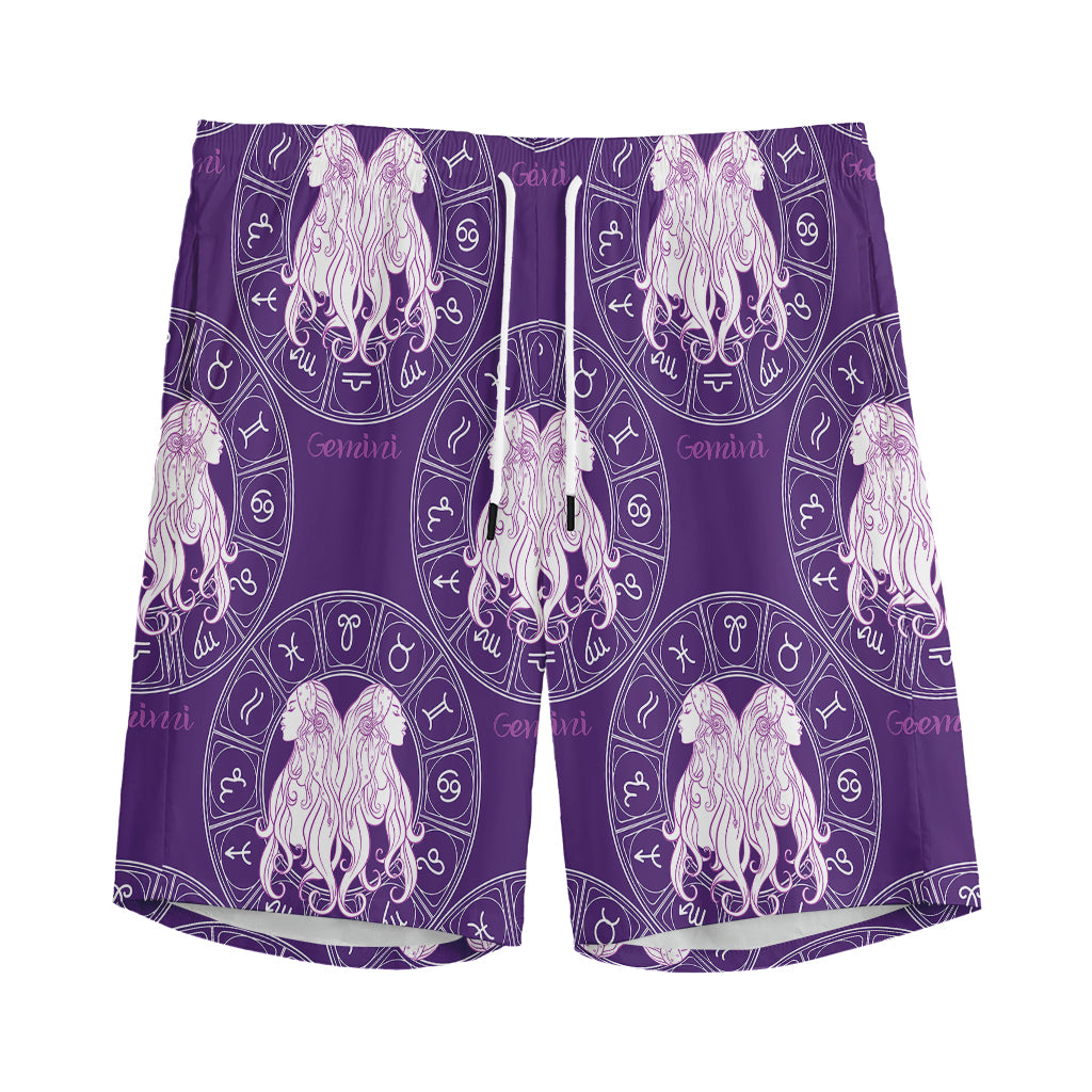 Purple Gemini Zodiac Pattern Print Men's Sports Shorts