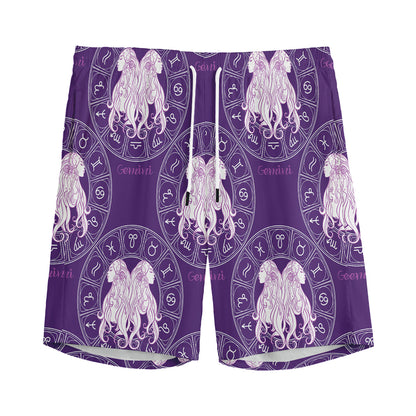 Purple Gemini Zodiac Pattern Print Men's Sports Shorts