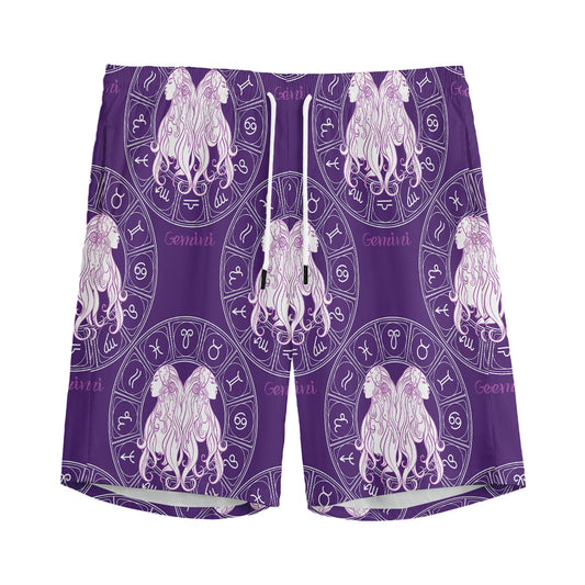 Purple Gemini Zodiac Pattern Print Men's Sports Shorts