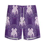 Purple Gemini Zodiac Pattern Print Men's Sports Shorts