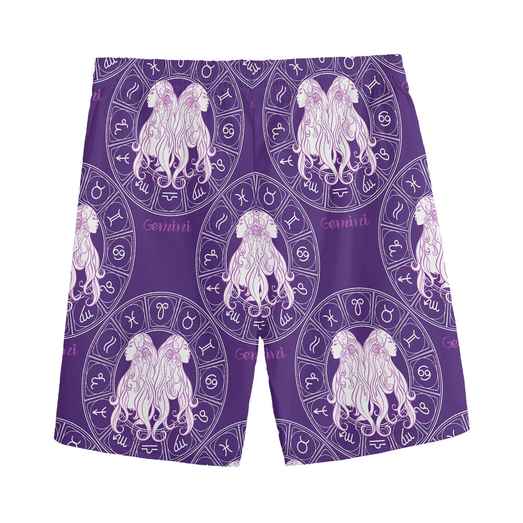 Purple Gemini Zodiac Pattern Print Men's Sports Shorts