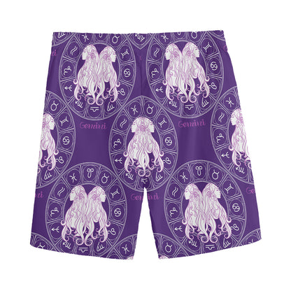 Purple Gemini Zodiac Pattern Print Men's Sports Shorts