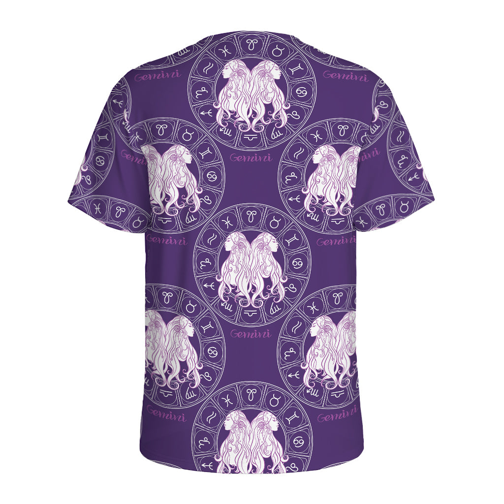 Purple Gemini Zodiac Pattern Print Men's Sports T-Shirt