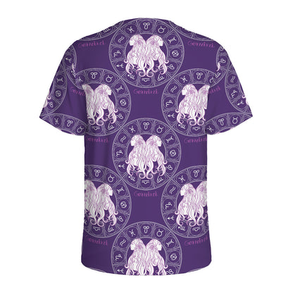 Purple Gemini Zodiac Pattern Print Men's Sports T-Shirt