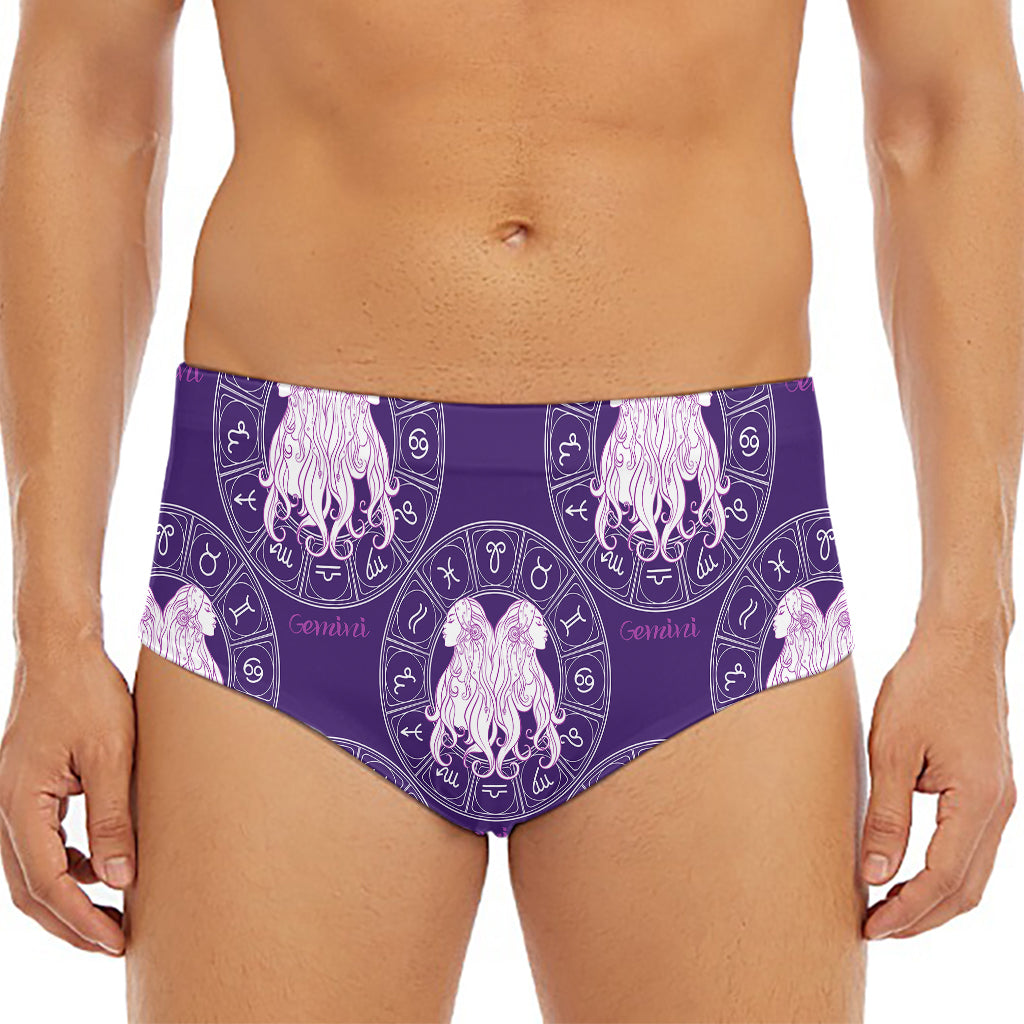Purple Gemini Zodiac Pattern Print Men's Triangle Swim Briefs
