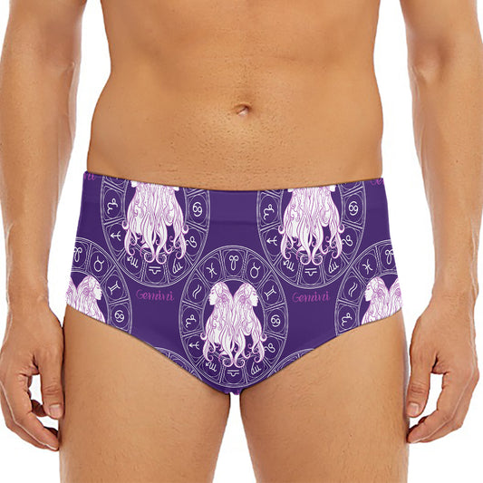 Purple Gemini Zodiac Pattern Print Men's Triangle Swim Briefs