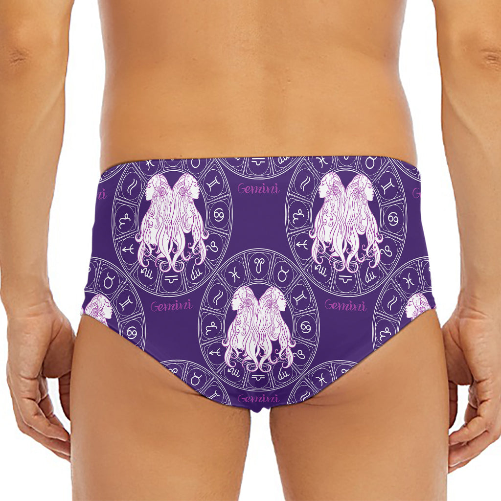 Purple Gemini Zodiac Pattern Print Men's Triangle Swim Briefs