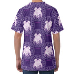 Purple Gemini Zodiac Pattern Print Men's Velvet T-Shirt