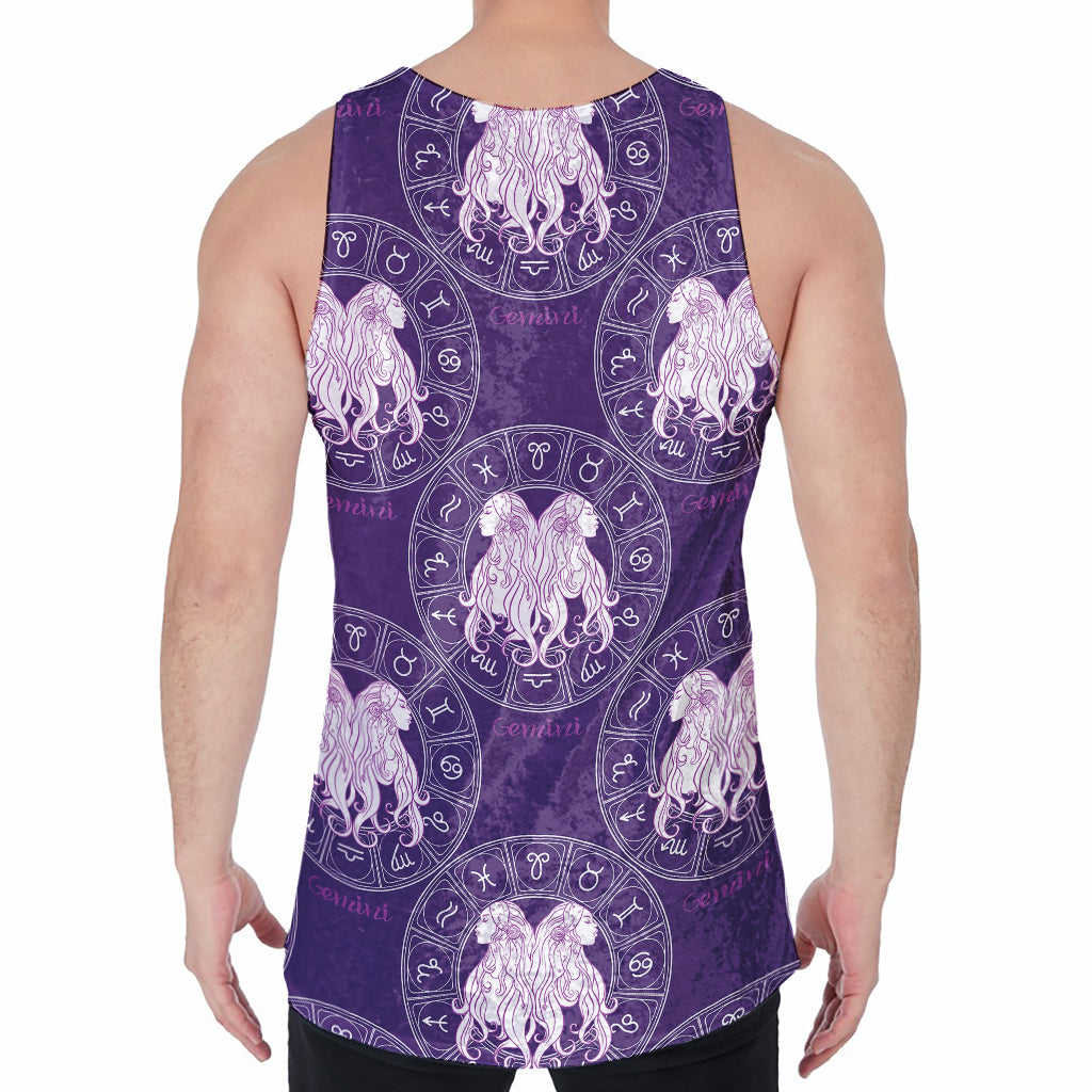 Purple Gemini Zodiac Pattern Print Men's Velvet Tank Top