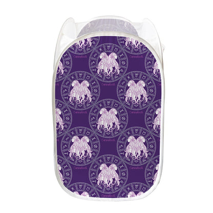 Purple Gemini Zodiac Pattern Print Mesh Laundry Hamper