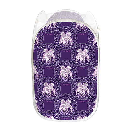 Purple Gemini Zodiac Pattern Print Mesh Laundry Hamper