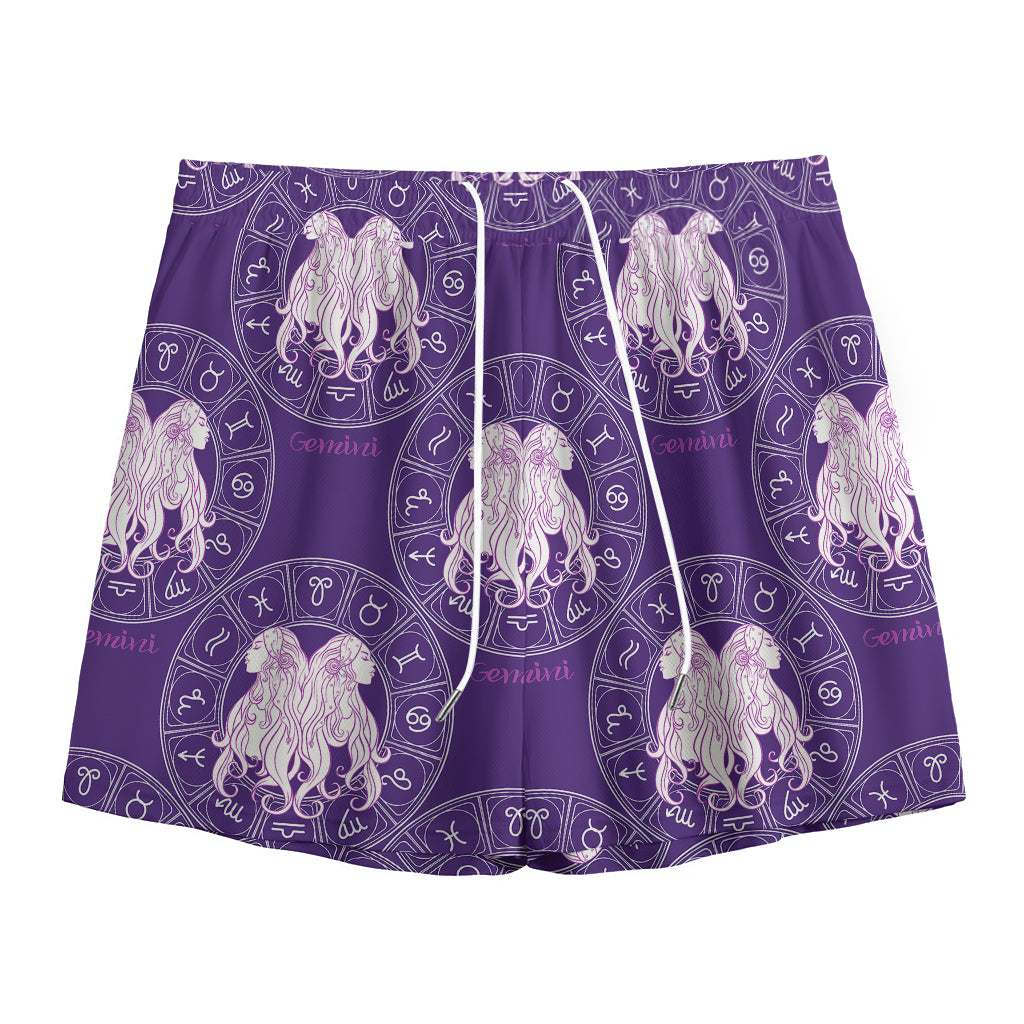 Purple Gemini Zodiac Pattern Print Mesh Shorts