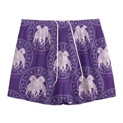 Purple Gemini Zodiac Pattern Print Mesh Shorts