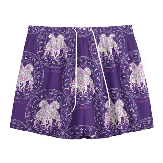 Purple Gemini Zodiac Pattern Print Mesh Shorts