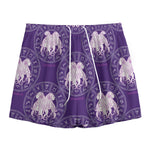Purple Gemini Zodiac Pattern Print Mesh Shorts