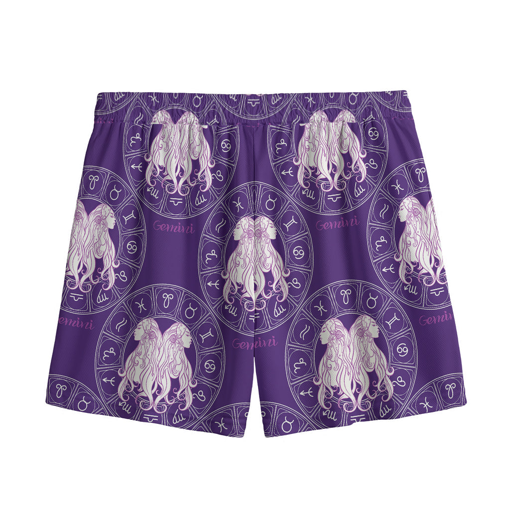 Purple Gemini Zodiac Pattern Print Mesh Shorts