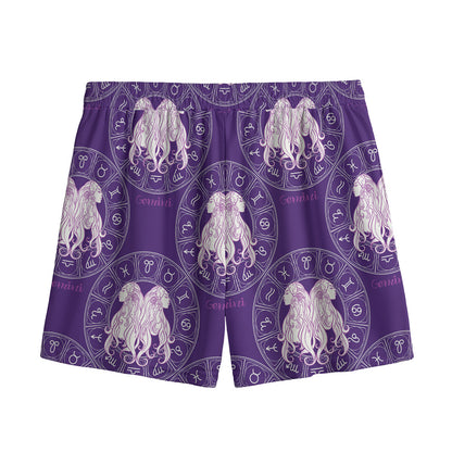 Purple Gemini Zodiac Pattern Print Mesh Shorts