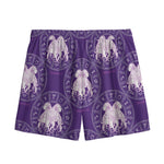 Purple Gemini Zodiac Pattern Print Mesh Shorts