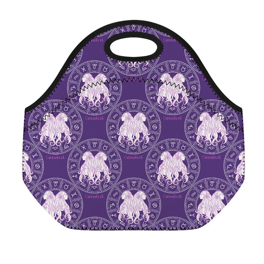 Purple Gemini Zodiac Pattern Print Neoprene Lunch Bag