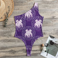 Purple Gemini Zodiac Pattern Print One Shoulder Bodysuit