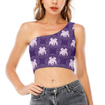 Purple Gemini Zodiac Pattern Print One Shoulder Crop Top