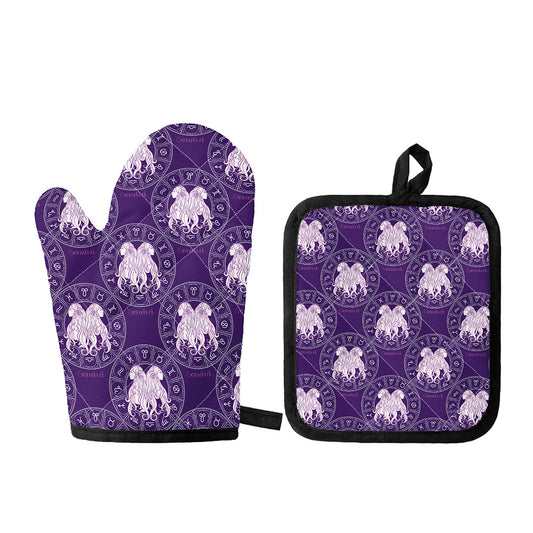 Purple Gemini Zodiac Pattern Print Oven Mitt And Pot Holder Set