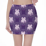 Purple Gemini Zodiac Pattern Print Pencil Mini Skirt