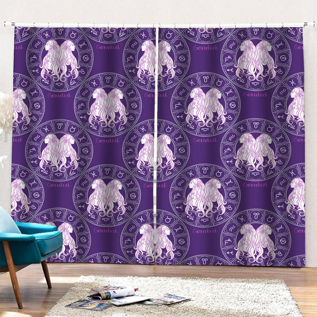 Purple Gemini Zodiac Pattern Print Pencil Pleat Curtains