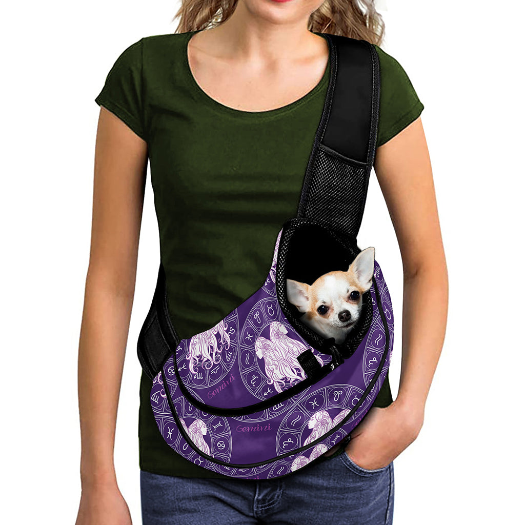 Purple Gemini Zodiac Pattern Print Pet Sling Carrier