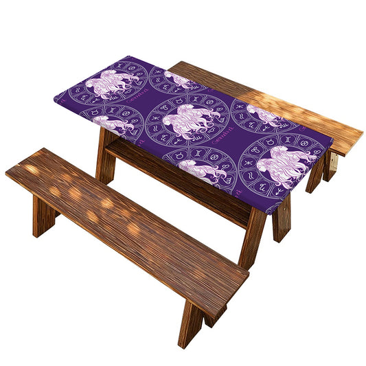 Purple Gemini Zodiac Pattern Print Picnic Table Cover