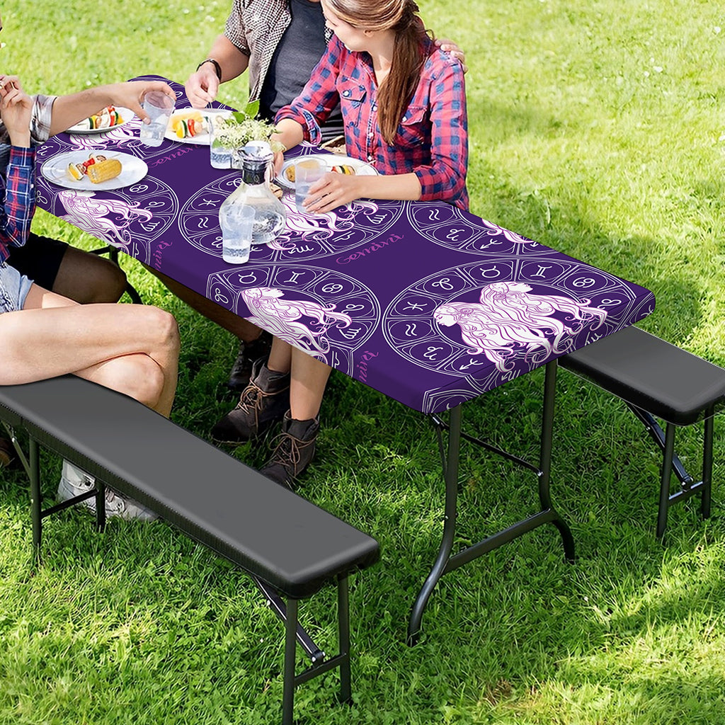 Purple Gemini Zodiac Pattern Print Picnic Table Cover