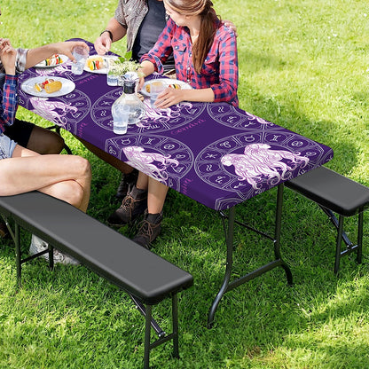 Purple Gemini Zodiac Pattern Print Picnic Table Cover
