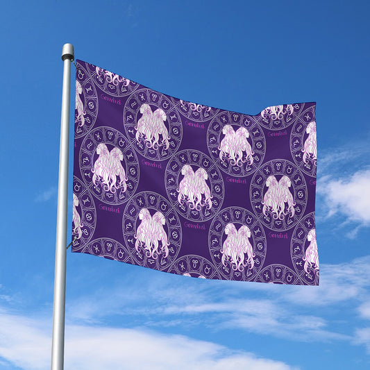 Purple Gemini Zodiac Pattern Print Polyester Flag