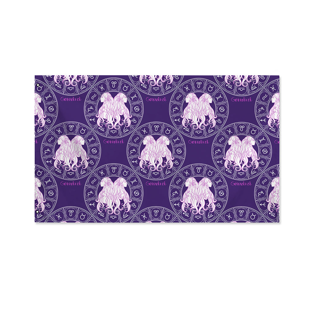 Purple Gemini Zodiac Pattern Print Polyester Flag