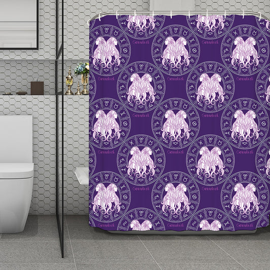 Purple Gemini Zodiac Pattern Print Polyester Shower Curtain
