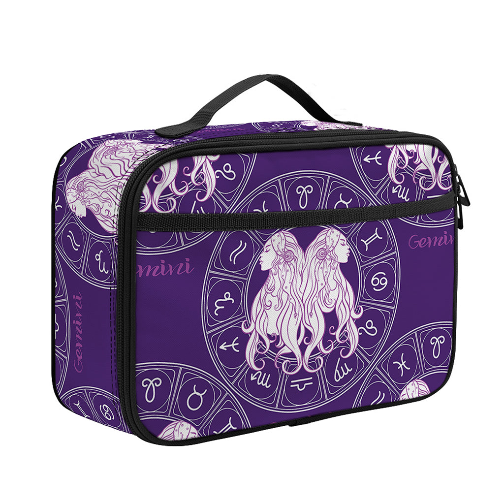 Purple Gemini Zodiac Pattern Print Portable Lunch Bag
