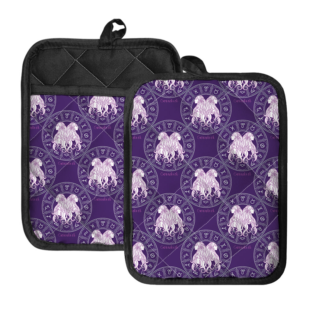 Purple Gemini Zodiac Pattern Print Pot Holders With Pocket