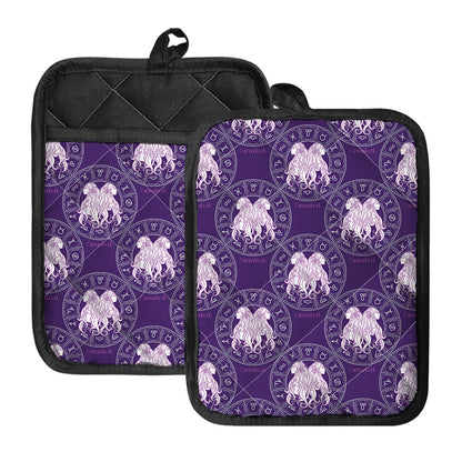 Purple Gemini Zodiac Pattern Print Pot Holders With Pocket